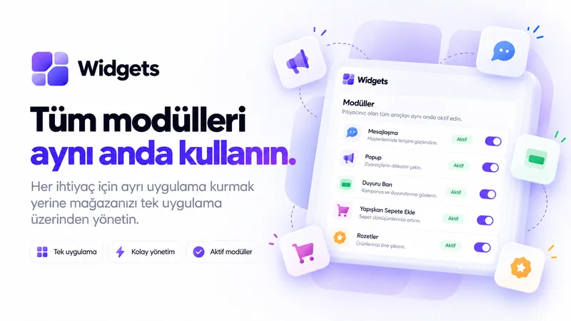 All-In-One Widgets modüller ekranı: tüm modüllerin aynı anda yönetimi